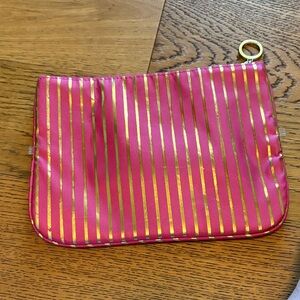 Pink and Gold Striped cosmetic bag